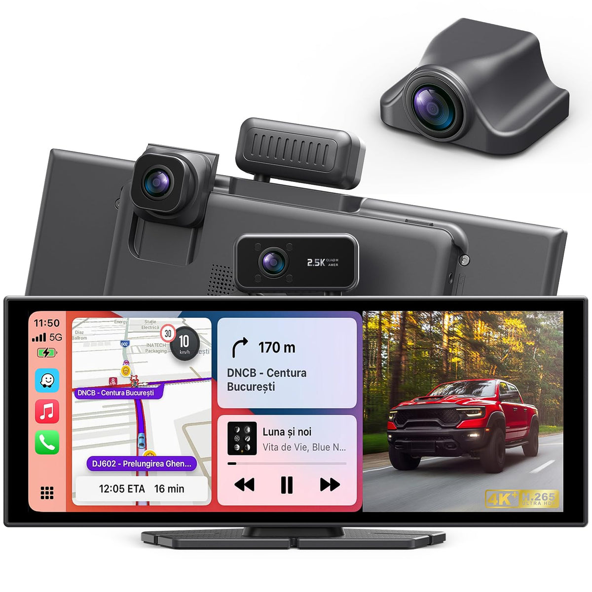 ElitView portable wireless CarPlay screen on dash with quick setup