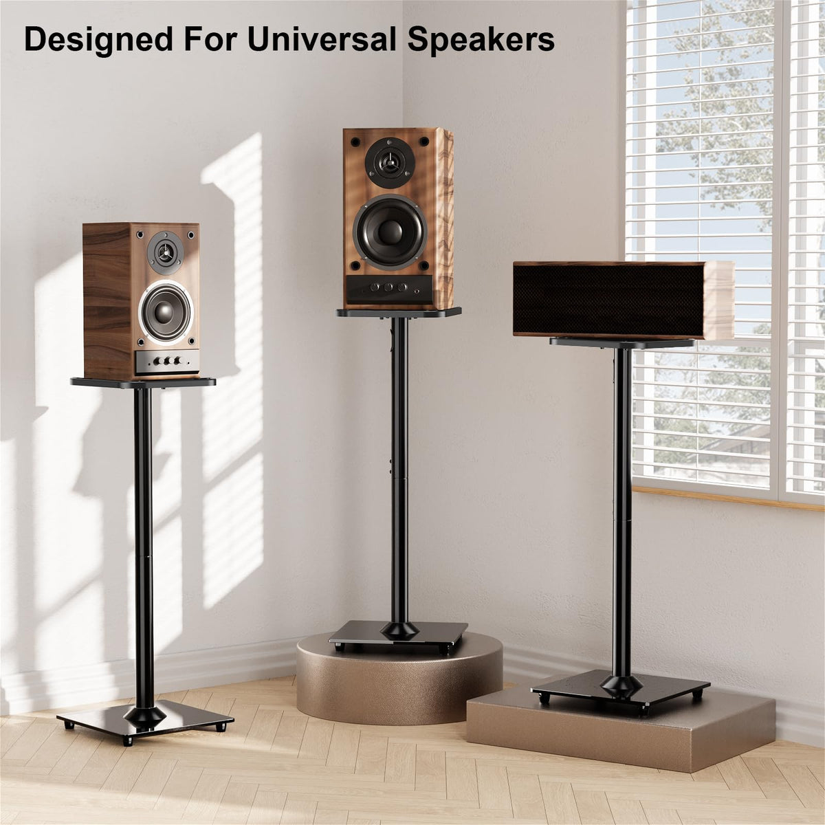 ELIVED 31-inch height stands place speakers at ear level for immersive listening.