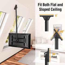 ELIVED ceiling bracket tilts, levels, and swivels for comfortable viewing.