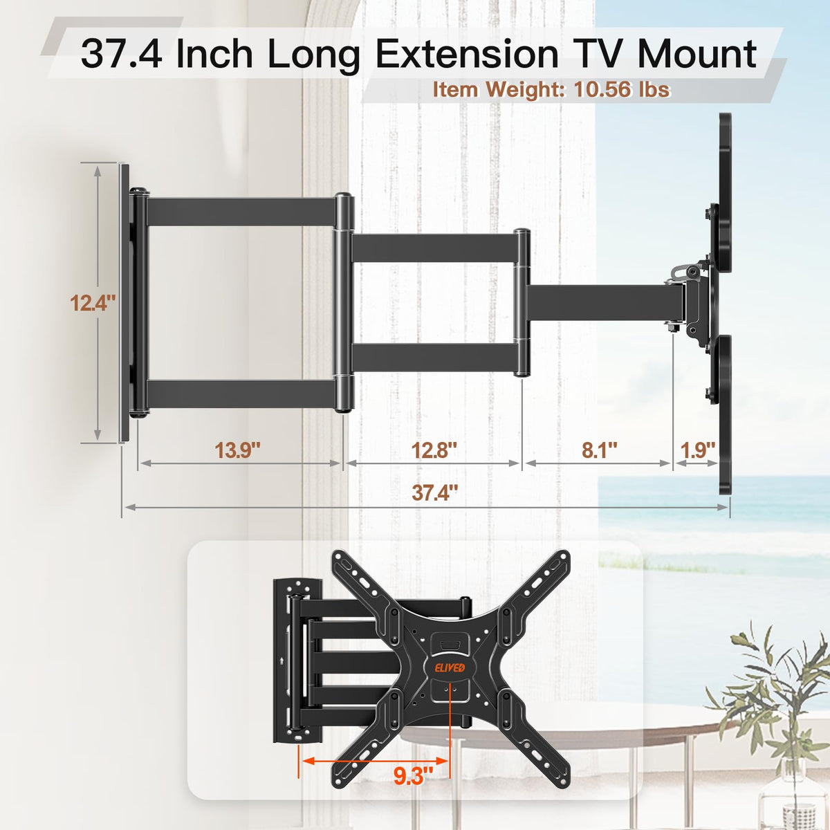 ELIVED corner-viewing setup suited for sofa watching.