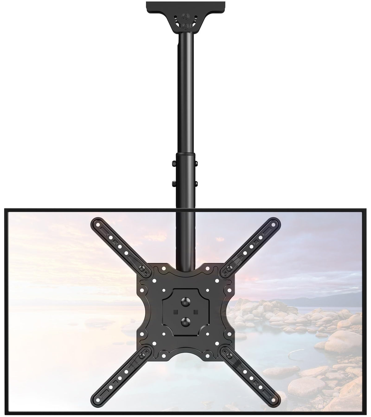 ELIVED front view of ceiling mount showing sturdy steel construction and secure hold