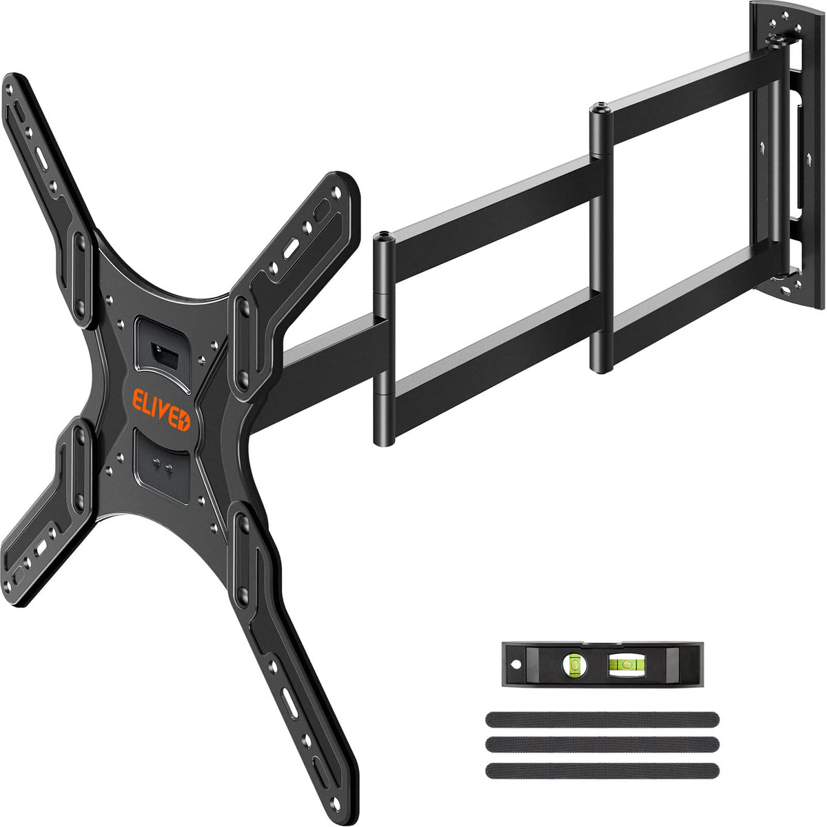 ELIVED front view of mounted TV showing clean profile and stable hold