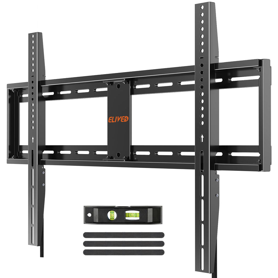 ELIVED front view mounted TV showing neat low-profile installation and sturdy hold