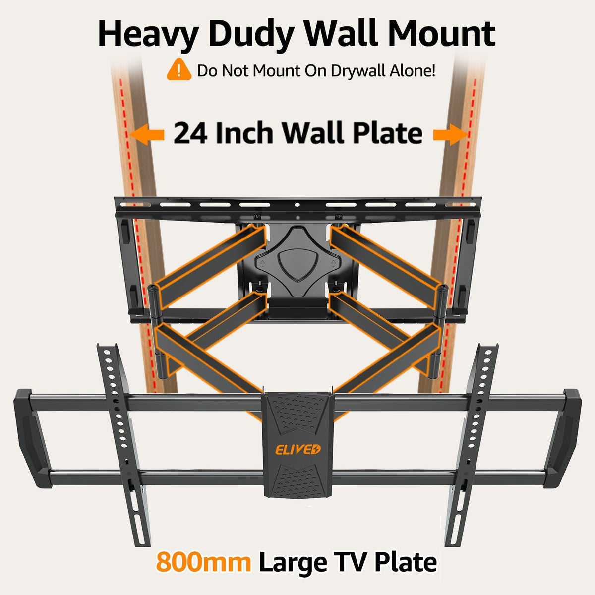 ELIVED 24-inch stud spacing compatibility demonstrates solid wall support.