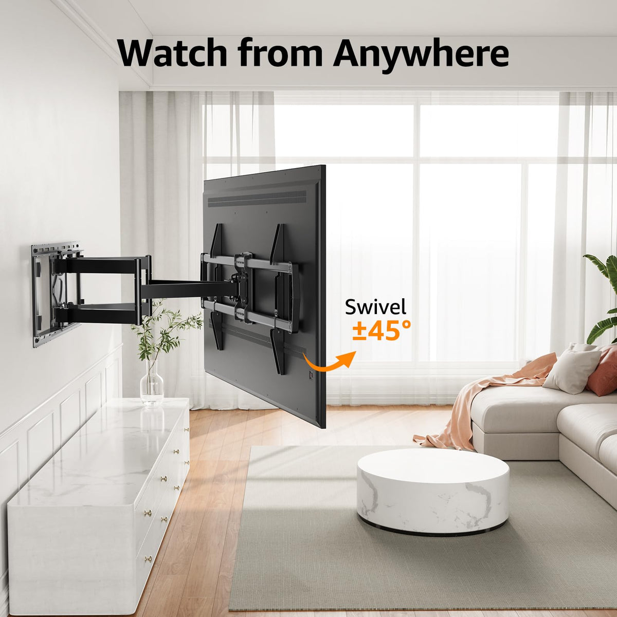 ELIVED Heavy Duty TV Wall Mount tilting and swiveling for glare reduction.
