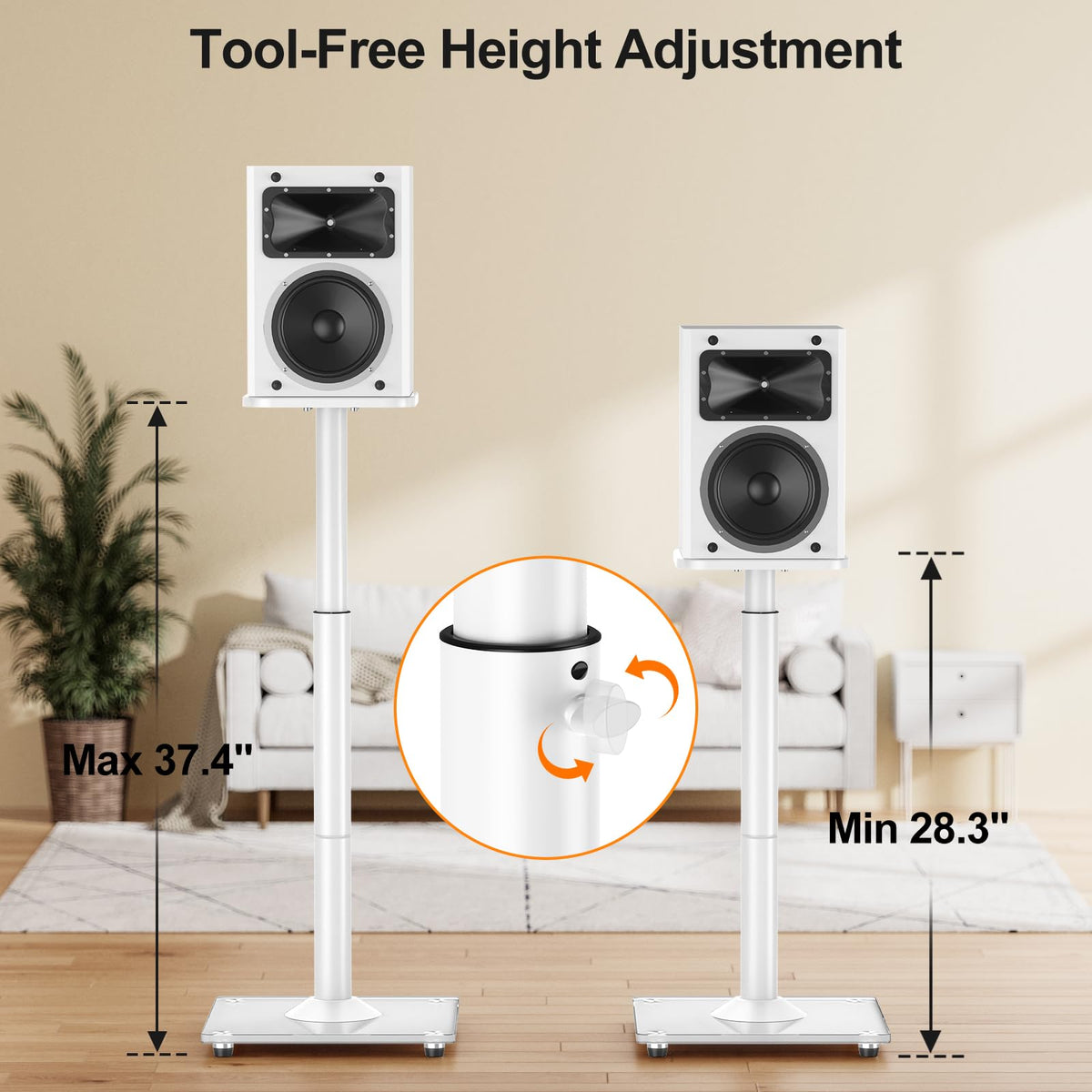 ELIVED height-adjustment range from 28 to 37.4 inches for ear-level listening.