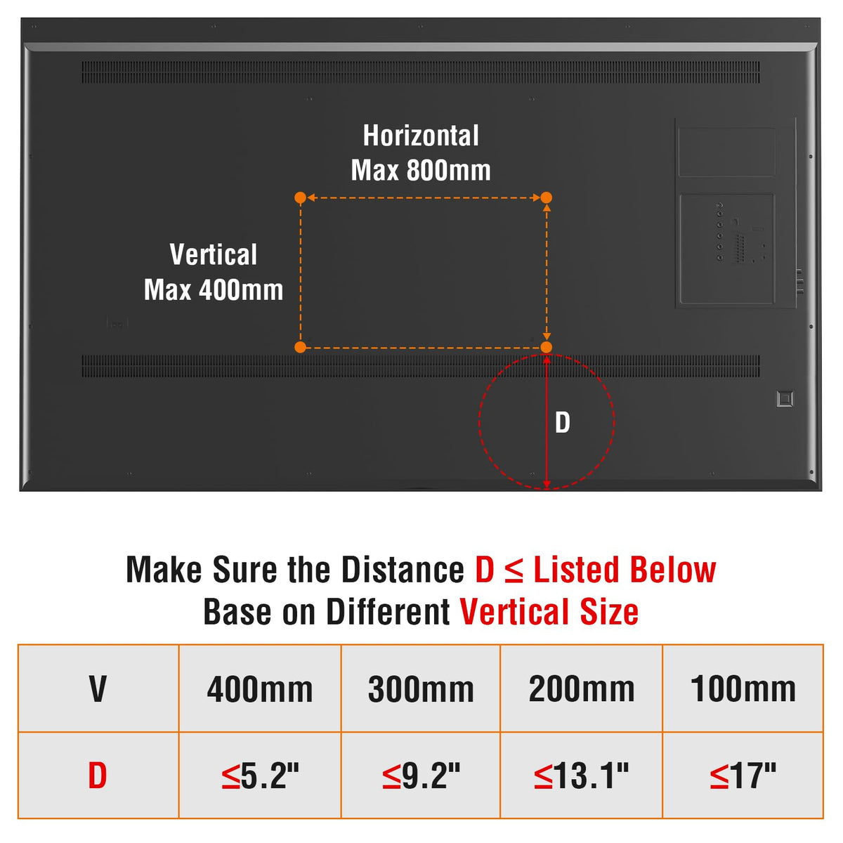 ELIVED product label and specs plate with VESA and weight details
