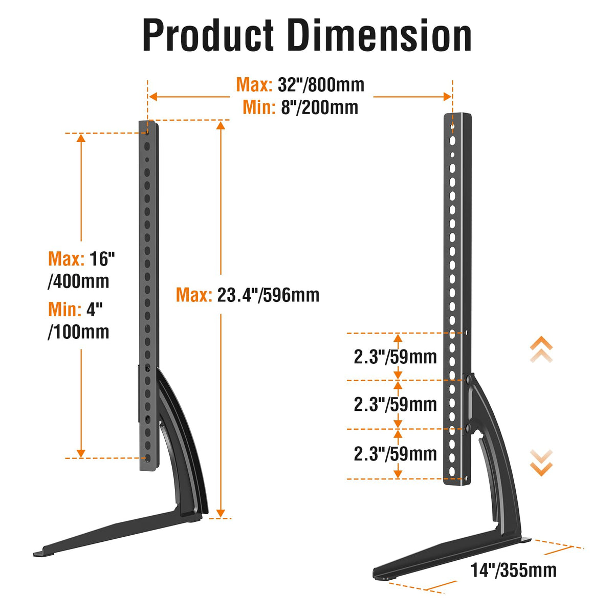 ELIVED mounted TV on console demonstrating stability and balance