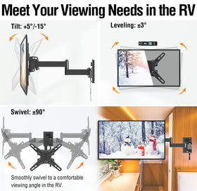 ELIVED retracted mount profile on RV wall saving space and keeping TV snug while parked
