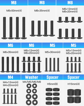 ELIVED screws M4–M8 assortment enabling flexible mounting for many TVs.