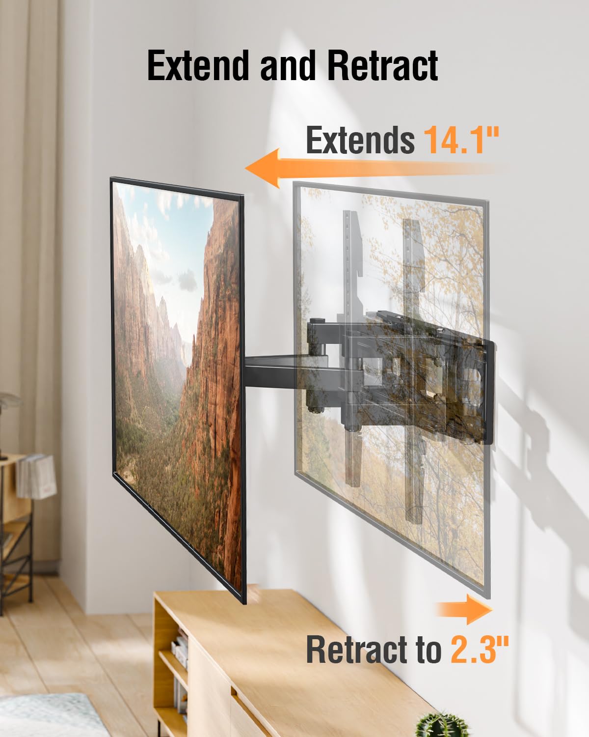 ELIVED side profile retracted close to wall demonstrating space saving