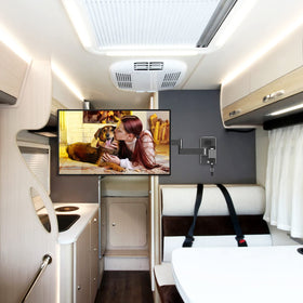 ELIVED mounted TV with ruler for size comparison illustrating fit for 13–43 inch screens