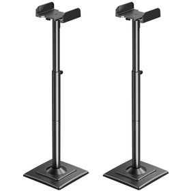 ELIVED universal speaker stands pair in extended height setup for optimal listening position