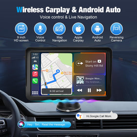 ELJBELG 9 inch CarPlay screen mounted on dashboard with flexible suction mount.