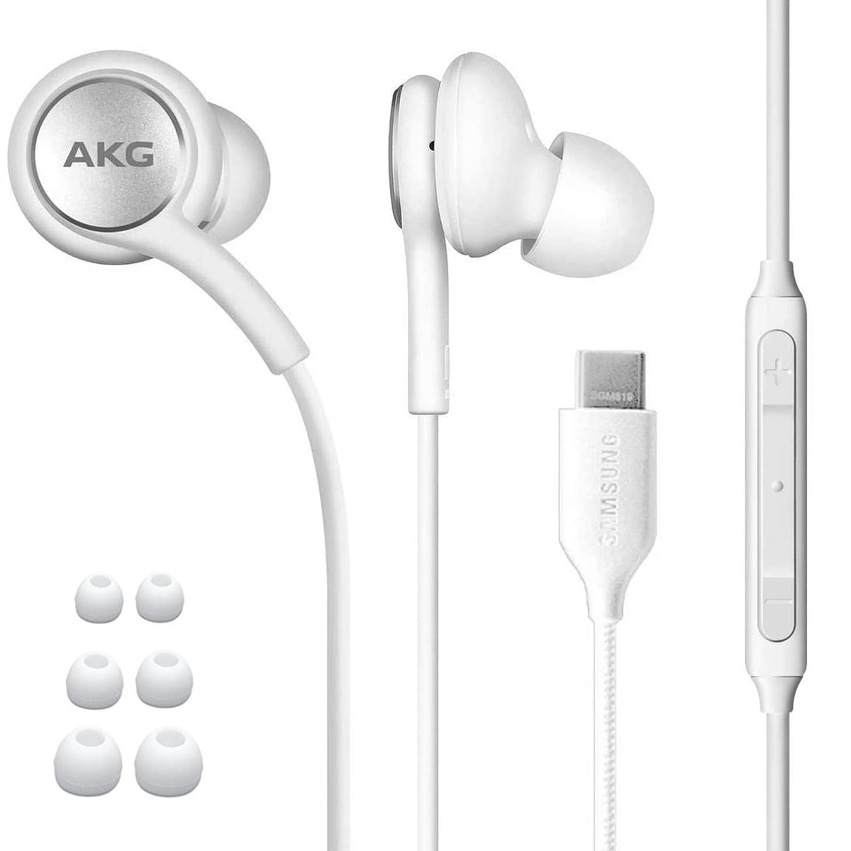 ElloGear 2020 earbuds front view in white for Samsung devices.