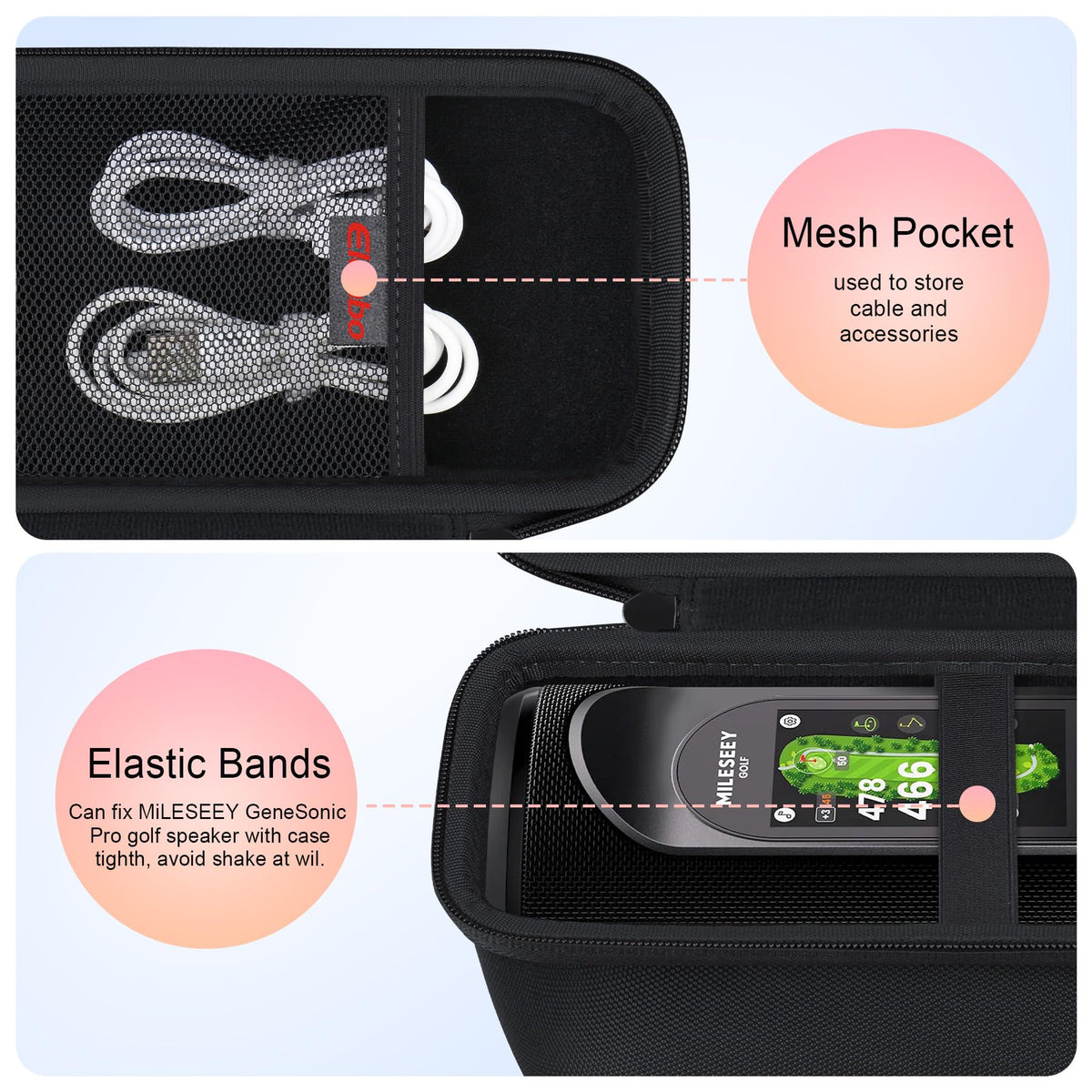 Mesh pocket inside Elonbo MiLESEEY GeneSonic Pro case for cables and accessories