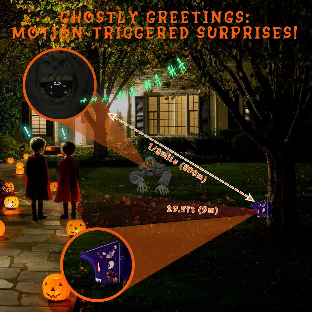 eMACROS base hidden inside a pumpkin creating surprise Halloween sound activations
