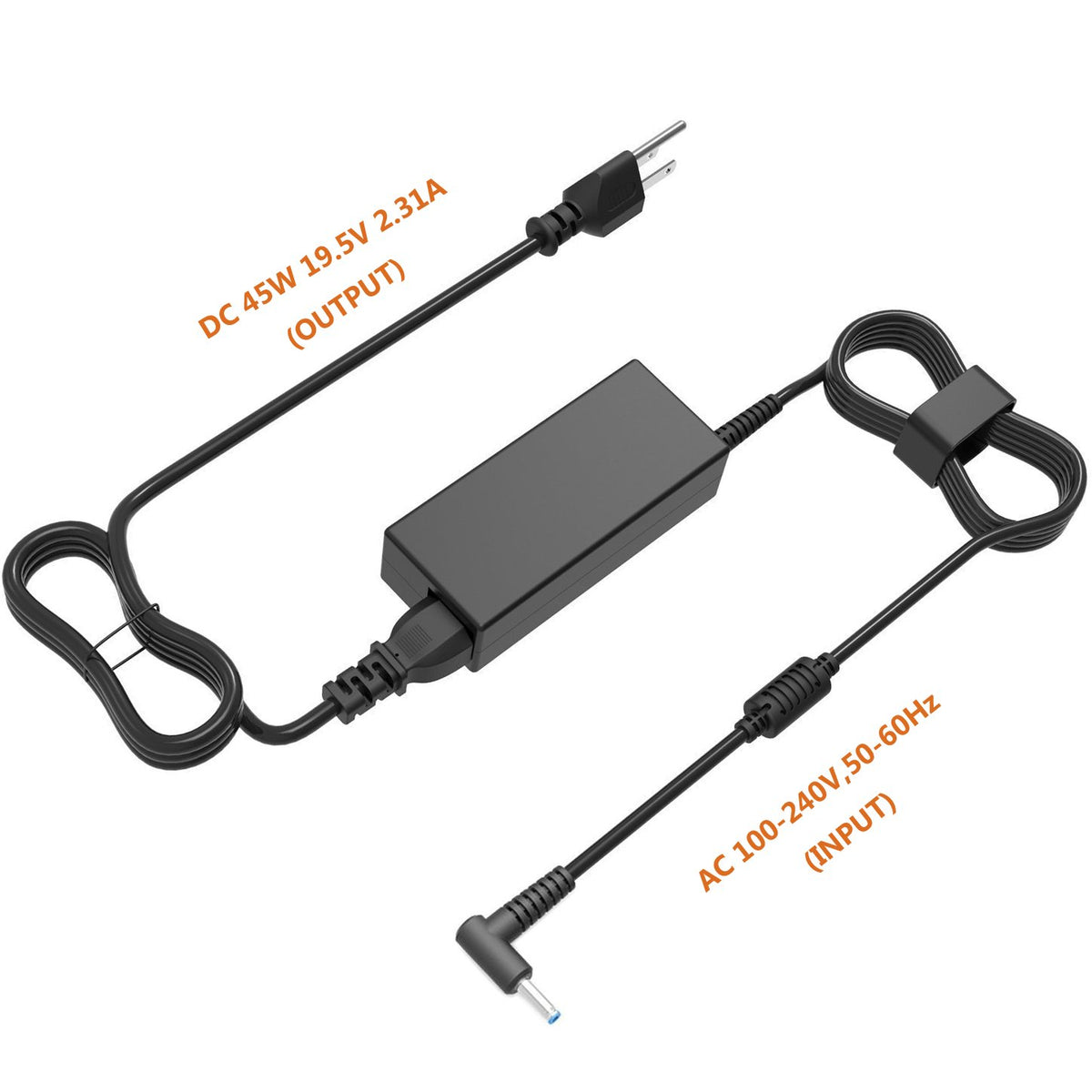 Connector detail shows 4.5mm x 3.0mm for HP 17.