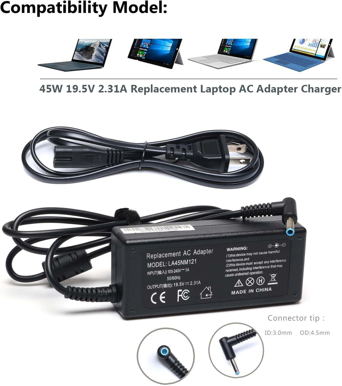 Emaks 45W HP 17 output label, clear voltage and current.