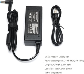 Emaks 45W HP 17 charger, side view, compact travel-ready power.