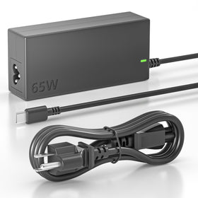 Emaks 65W USB-C charger powering a Chromebook on the desk