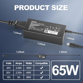 Emaks 65W USB-C charger powering a Dell laptop at home