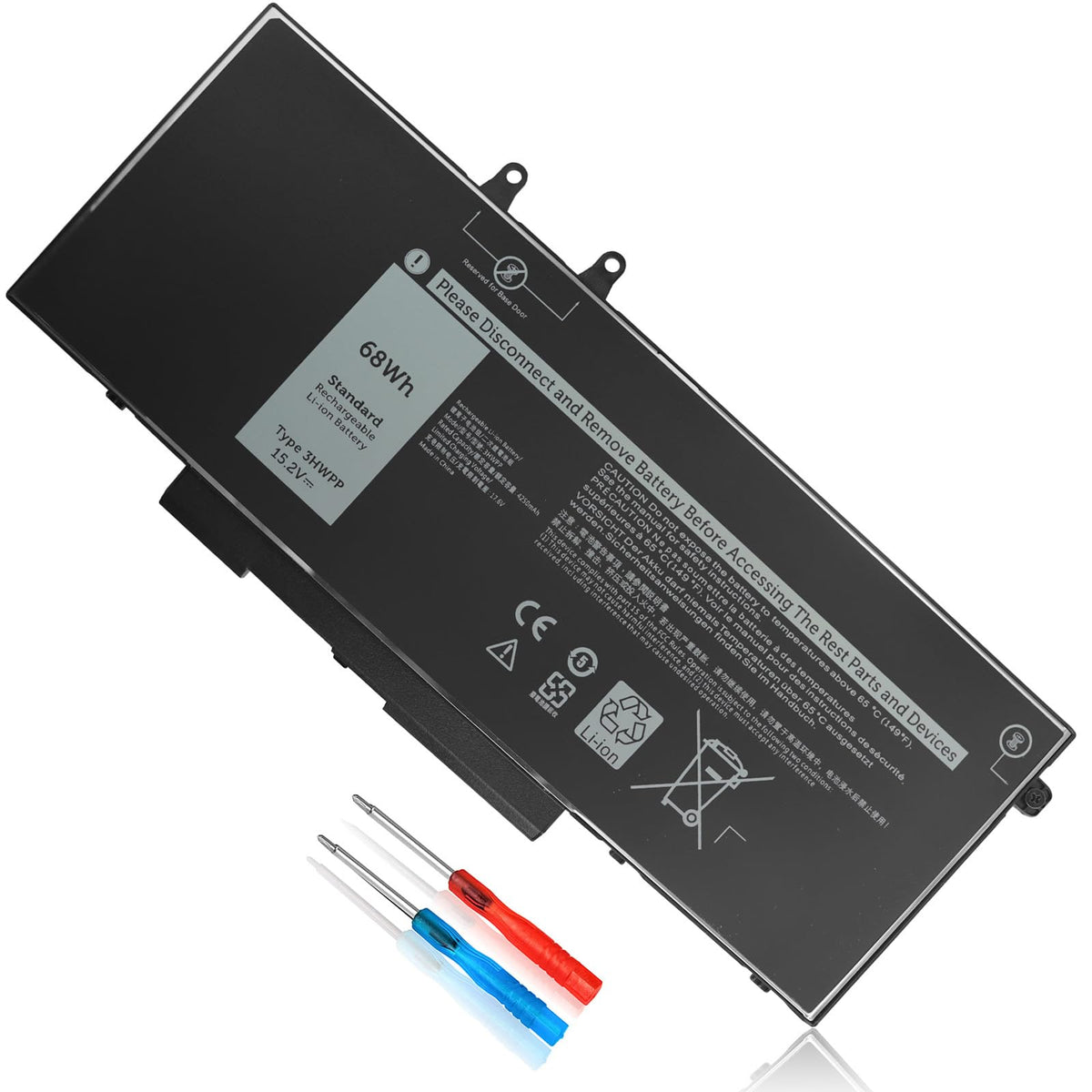 Emanjor 68Wh battery front showing label and model for accurate compatibility