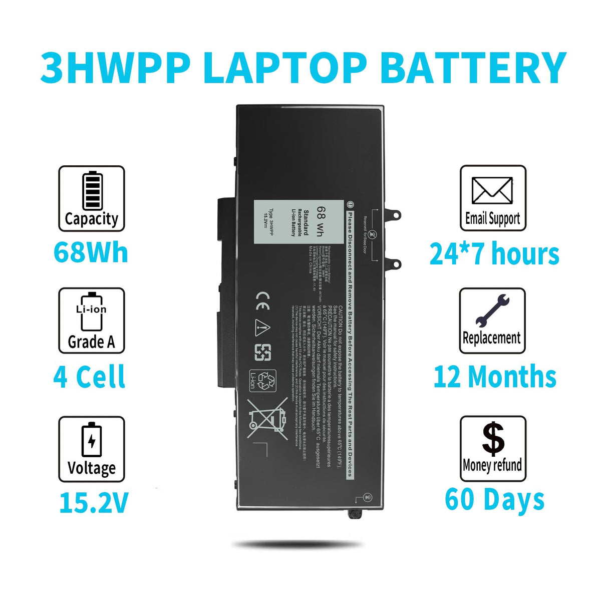 Emanjor battery beside a ruler demonstrating compact size and correct dimensions