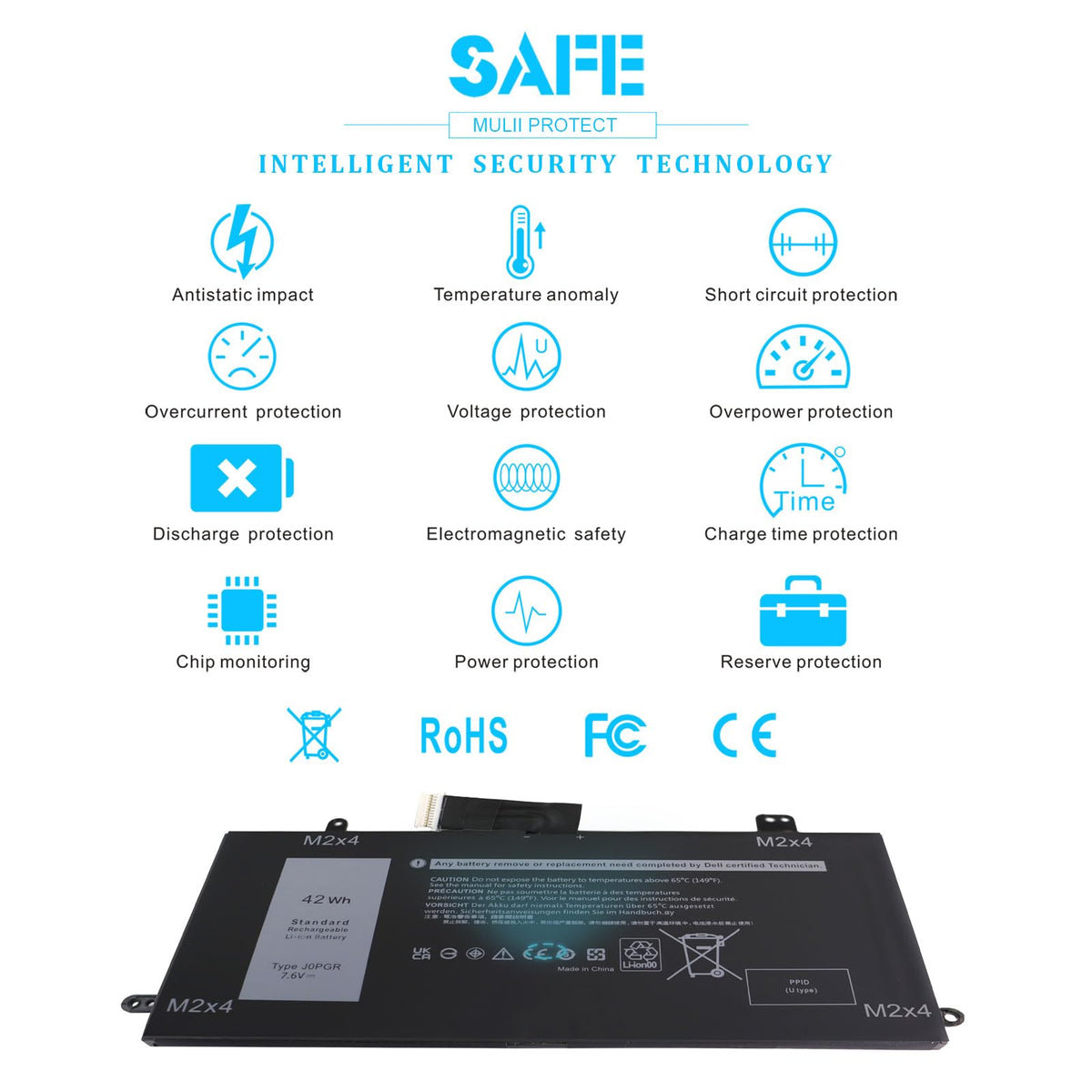 Emanjor 42Wh J0PGR battery installed in Dell Latitude laptop.