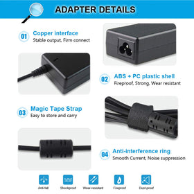 Emanjor 65W AC adapter label with safety certifications and model compatibility