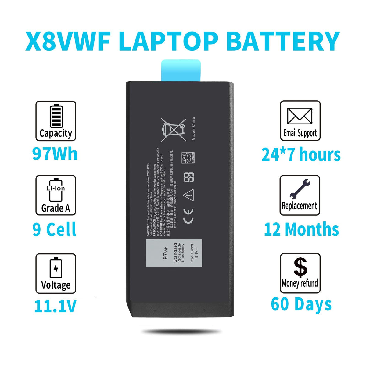 Emanjor 11.1V 9-cell specs for reliable power.