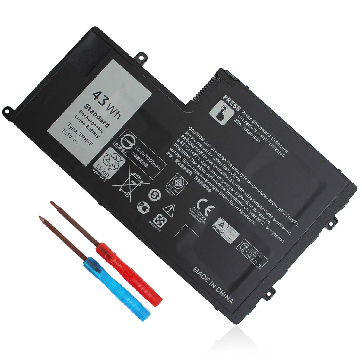 Emanjor 43Wh TRHFF battery front view for Dell Inspiron and Latitude laptops.