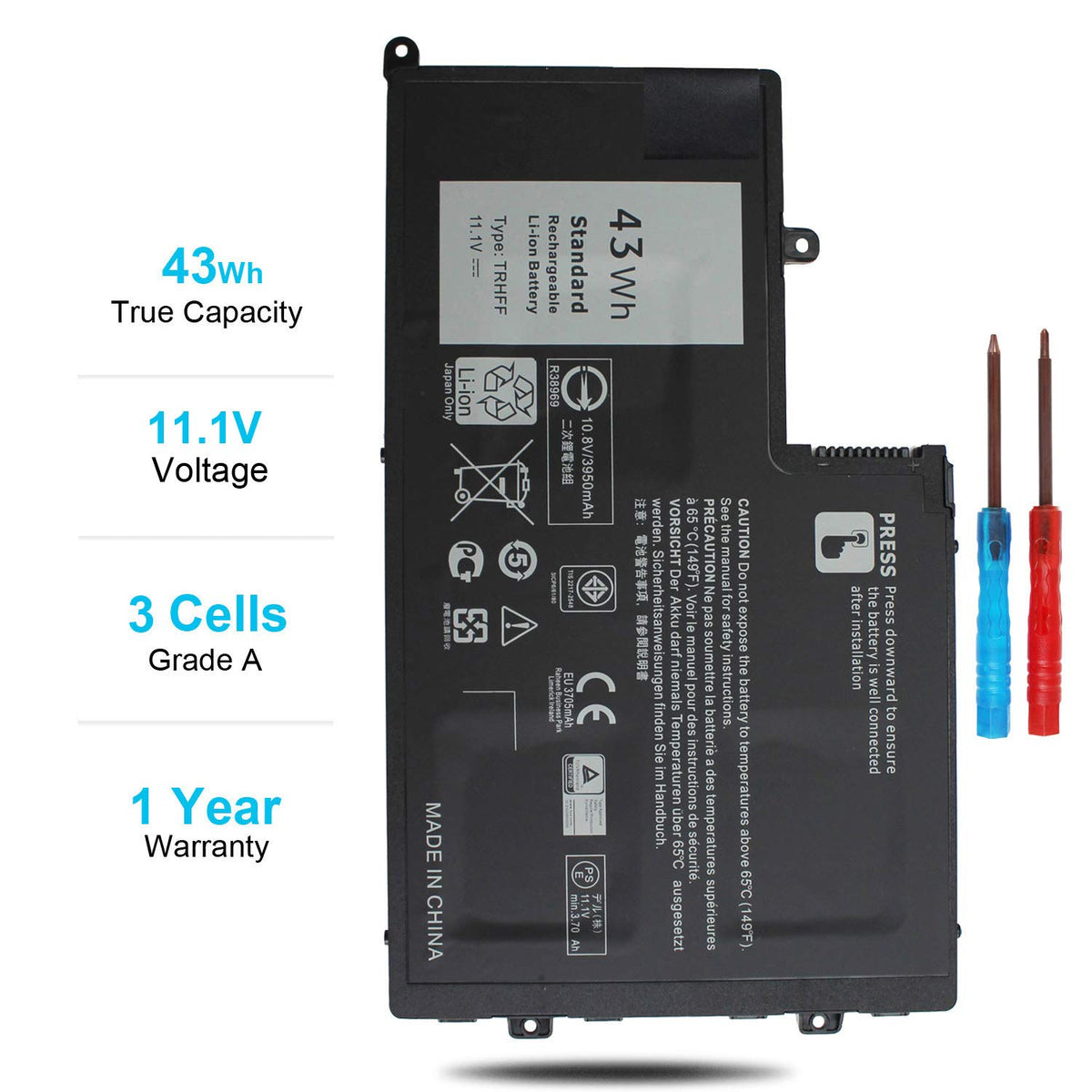 CE and RoHS safety certifications on Emanjor TRHFF battery label.