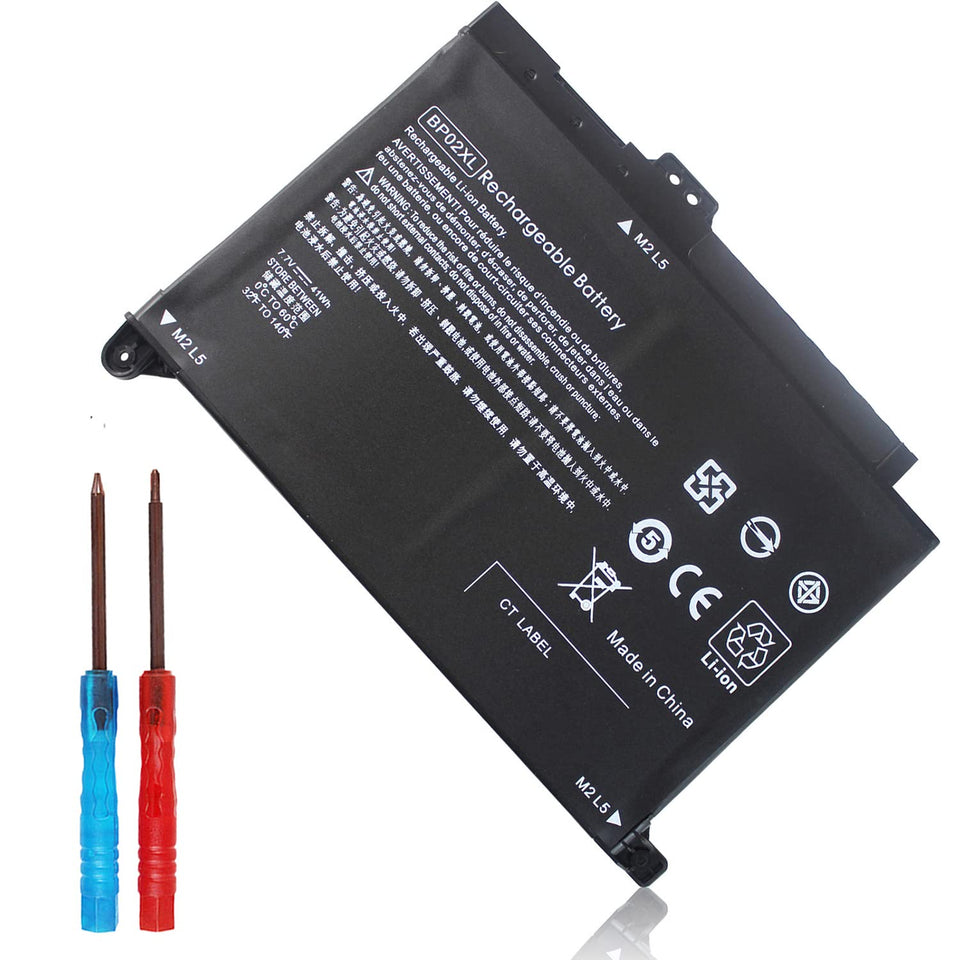 Emanjor BP02XL battery side view showing slim, portable replacement for Pavilion laptops.