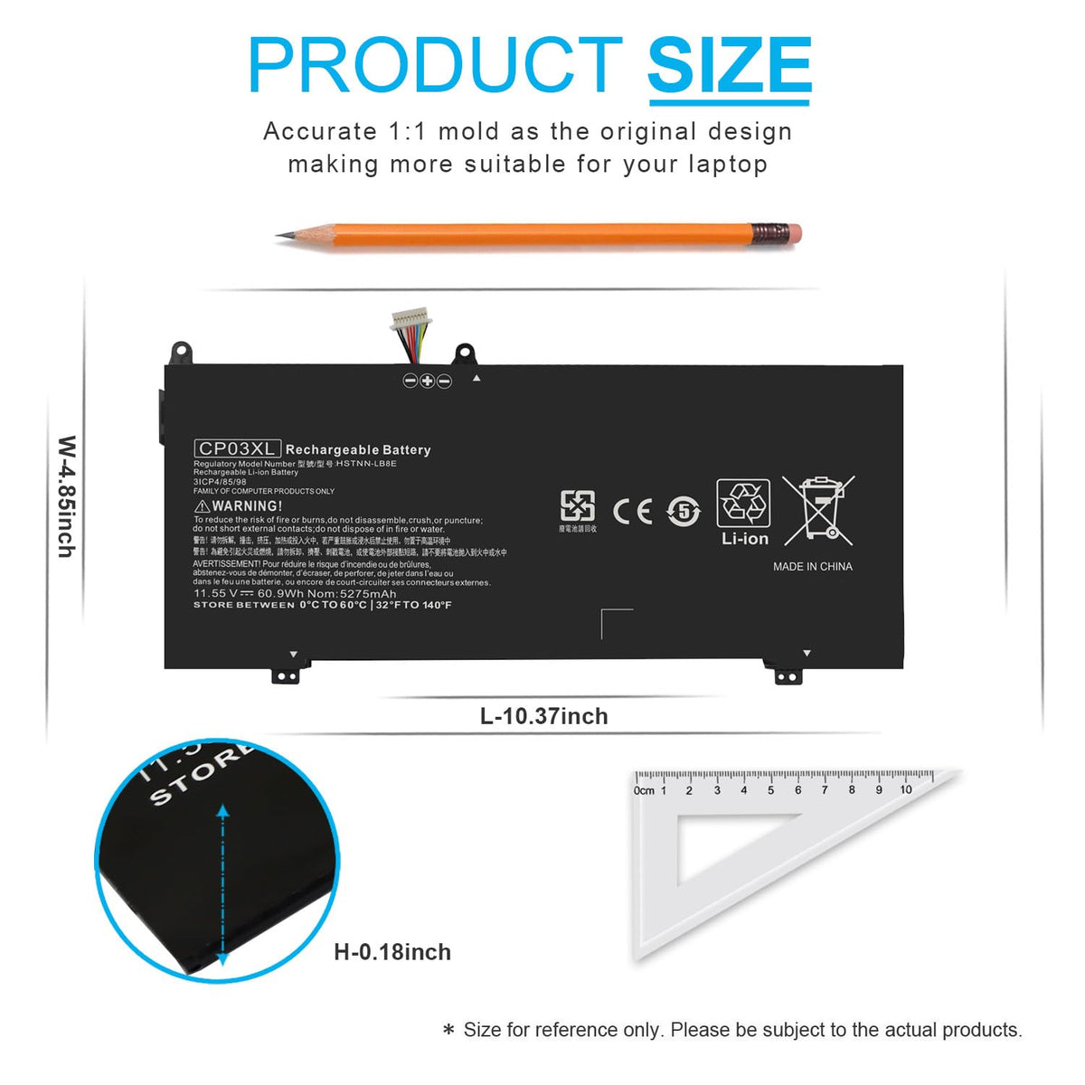 11.55V 60.9Wh CP03XL battery provides extended usage for daily tasks