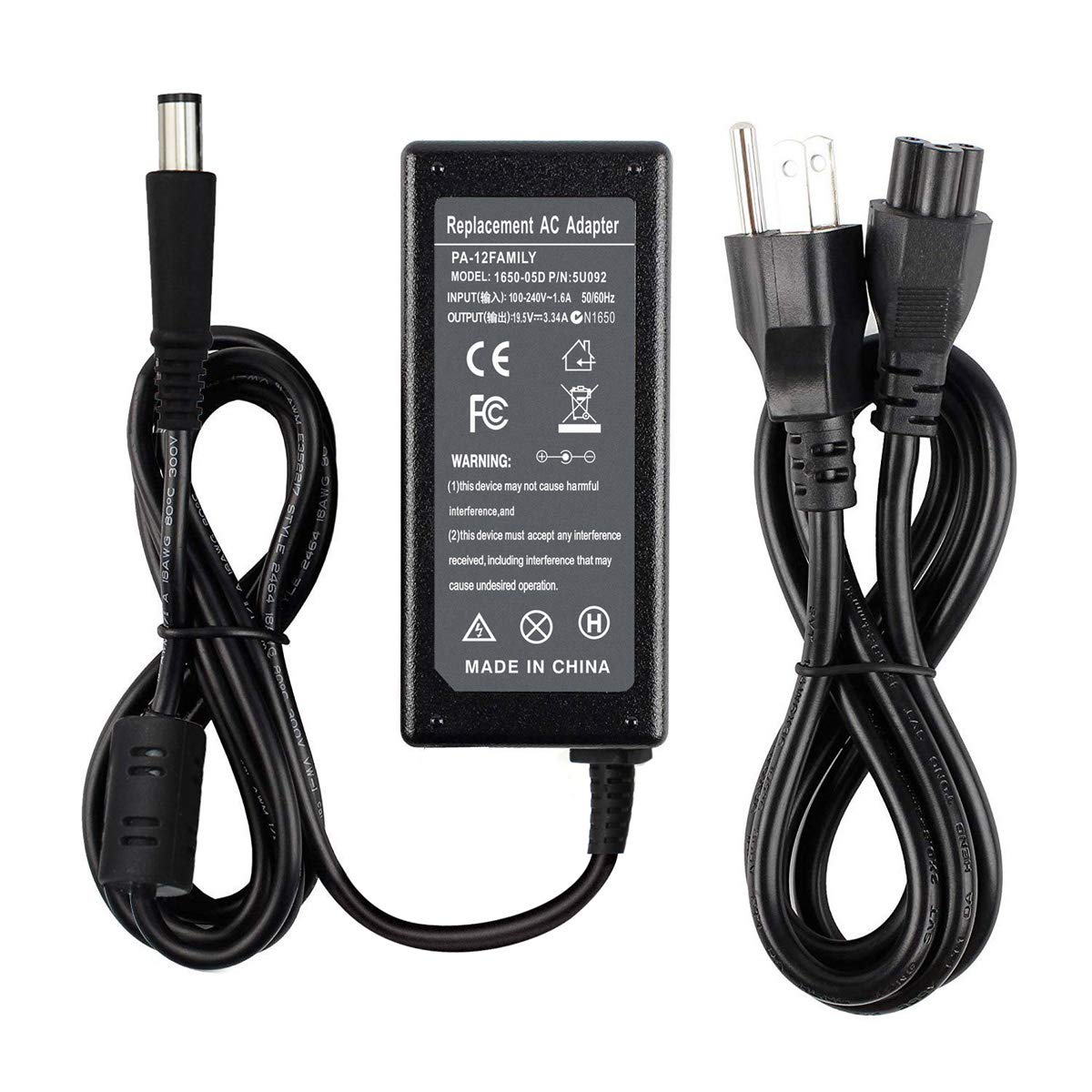 Emanjor 65W Dell Inspiron adapter closeup with reliable 7.4x5.0mm tip