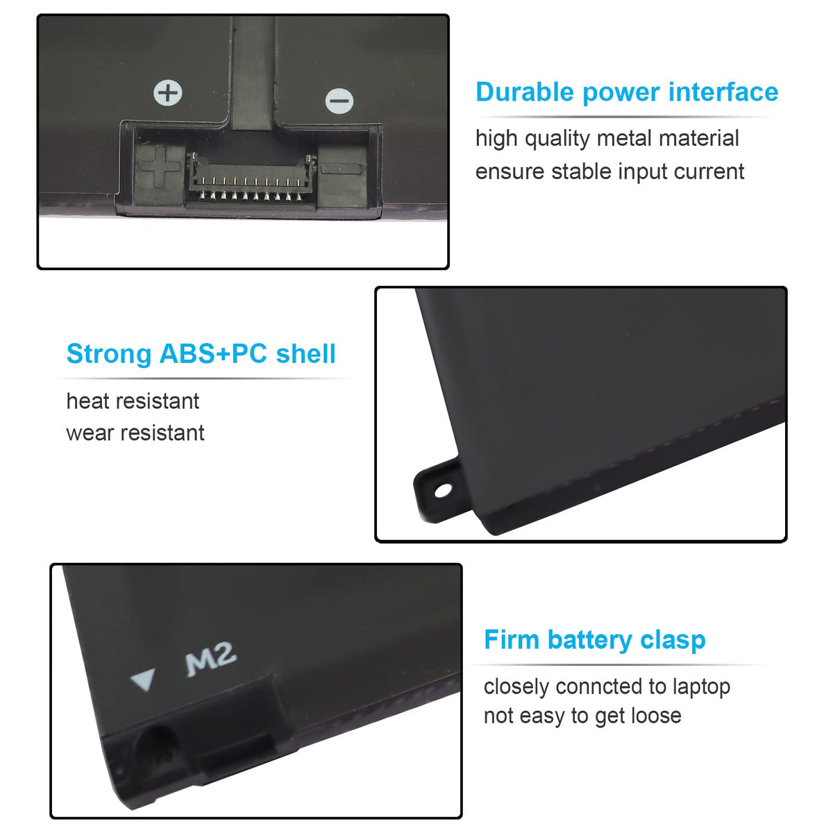 Emanjor battery connector and pins close-up showing safe fit and reliable contact