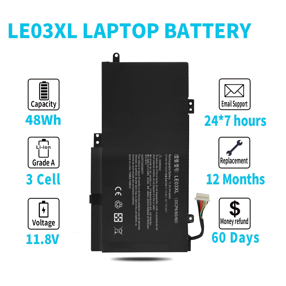 Emanjor LE03XL installed in HP laptop showing restored power benefit