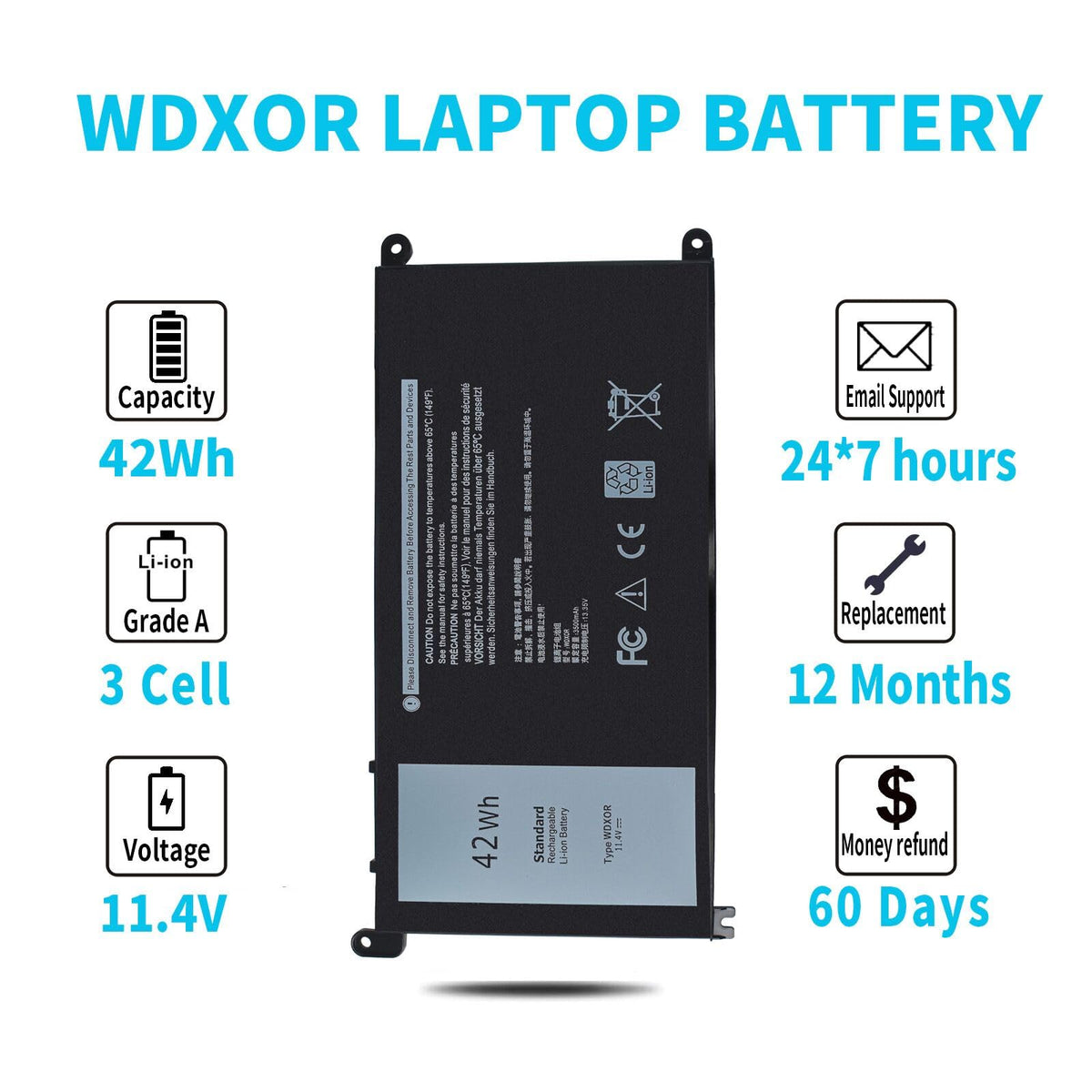 Emanjor battery installed in a Dell laptop showing restored portability