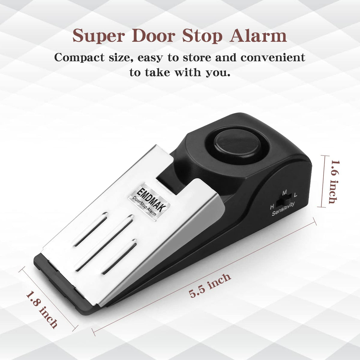 EMDMAK door stop alarm pack 2, close-up 9V battery, powered mechanism.