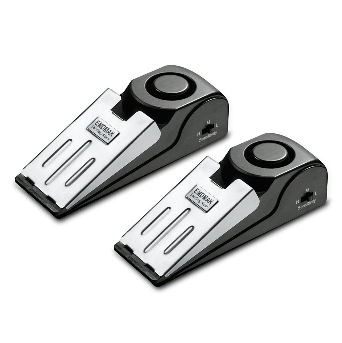 EMDMAK door stop alarm pack 2, front view, enhances traveler room security.