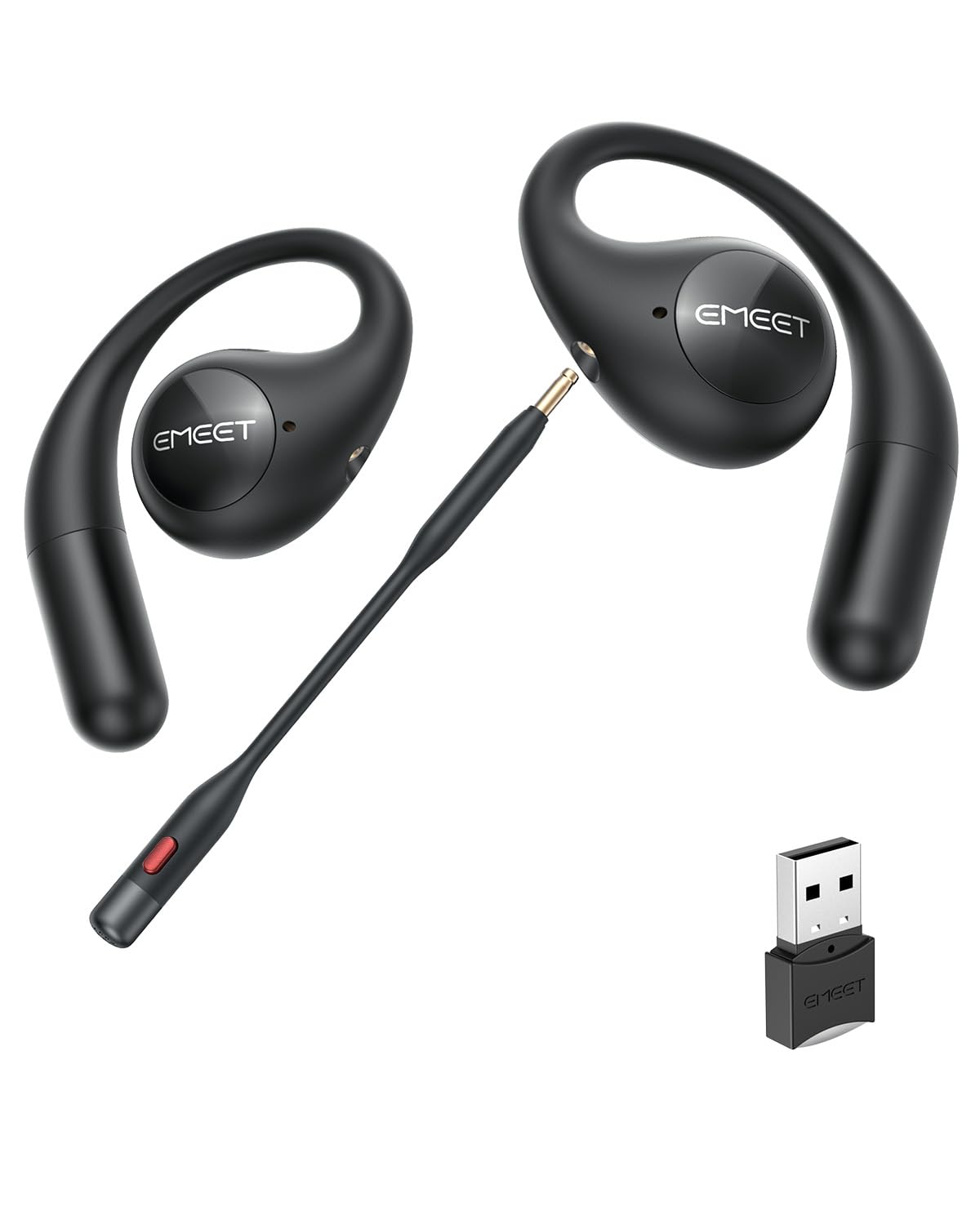 EMEET AirFlow open-ear headphones close-up showing comfortable design for all-day wear