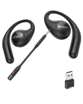 EMEET AirFlow open-ear headphones close-up showing comfortable design for all-day wear