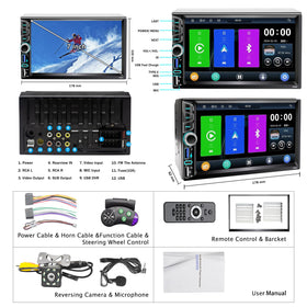 Emeito double-DIN unit next to ruler showing 178x102 mm fit for compatibility