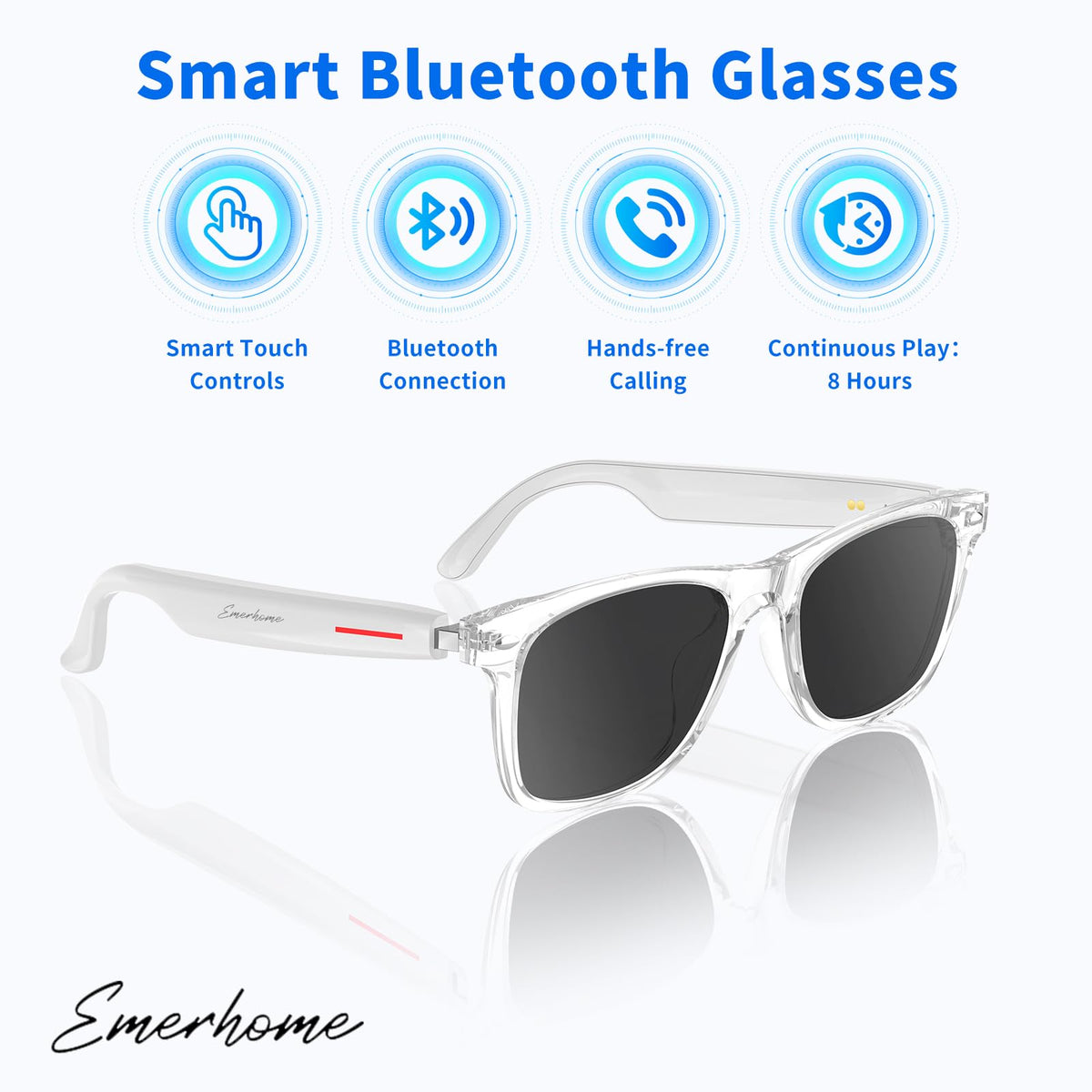 Emerhome smart sunglasses bluetooth setup demonstrates quick pairing with devices