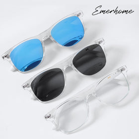 Emerhome smart sunglasses wearer in cityscape for outdoor style