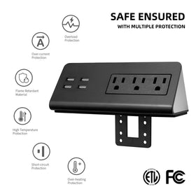 Emerise mounting bracket detail illustrating secure desk-edge screw installation