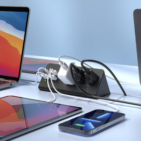 Emerising clamp mounted on a nightstand freeing tabletop space and improving access