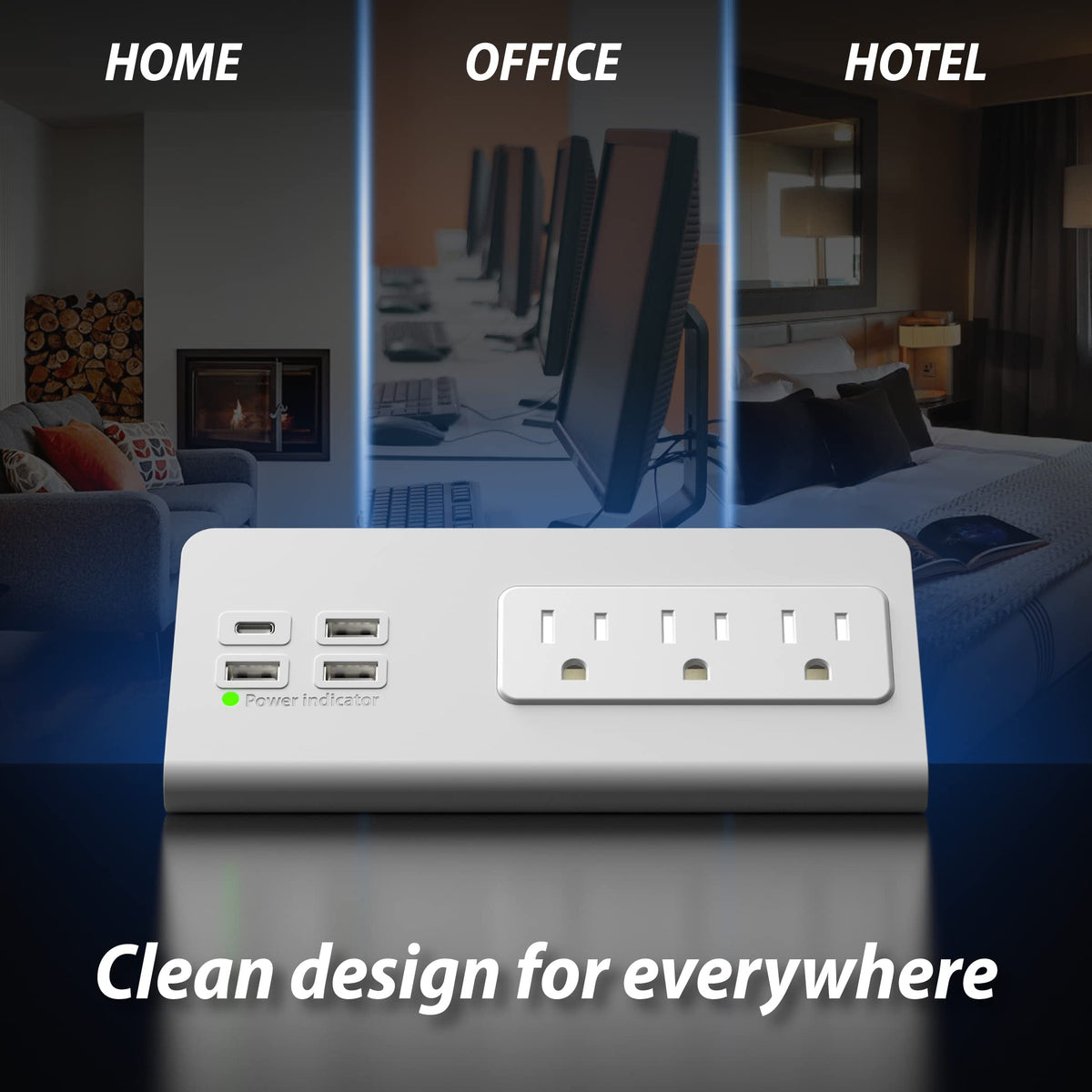 Emerising closeup of USB‑C and USB‑A ports and AC sockets highlighting fast charging
