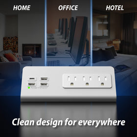 Emerising closeup of USB‑C and USB‑A ports and AC sockets highlighting fast charging